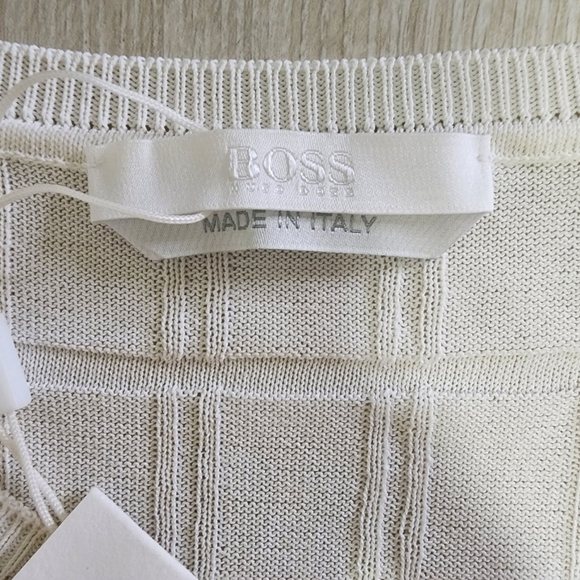NWT Boss Italian Designer Long Sleeve Cream White Textured Sweater Top - Large - Picture 8 of 9